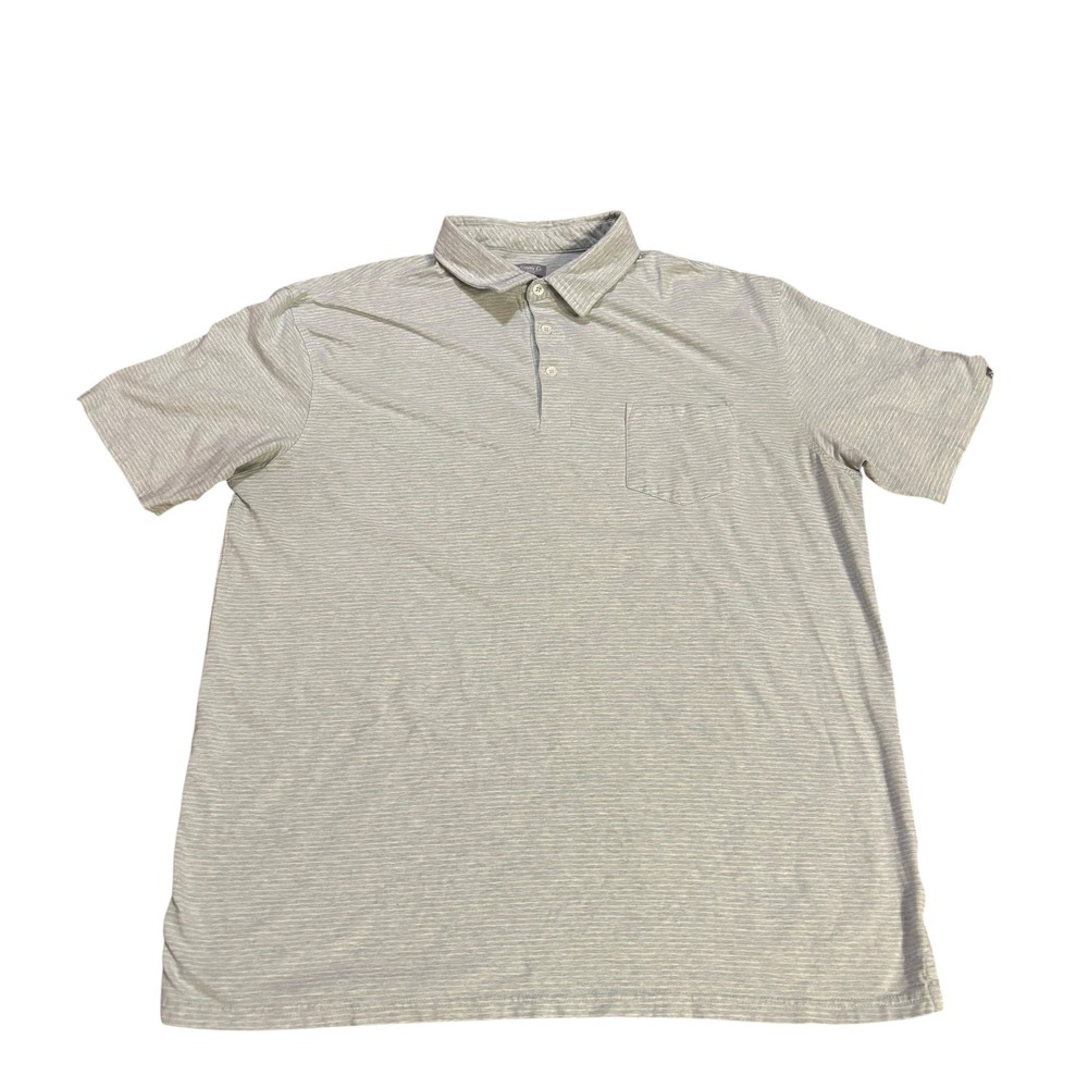 Fish Hippie Co Mens XXL Polo Shirt Light Grey‎ Striped Cotton Blend Short Sleeve